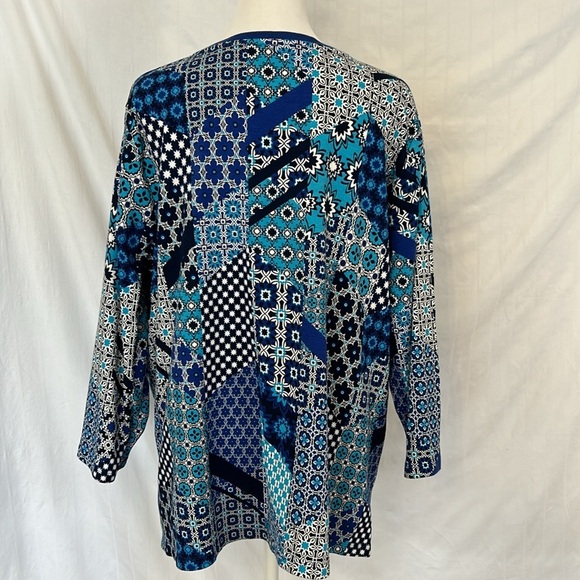 Kim Rogers Woman Blue Patchwork Design V Neck Tunic Sz 2x - Picture 4 of 11